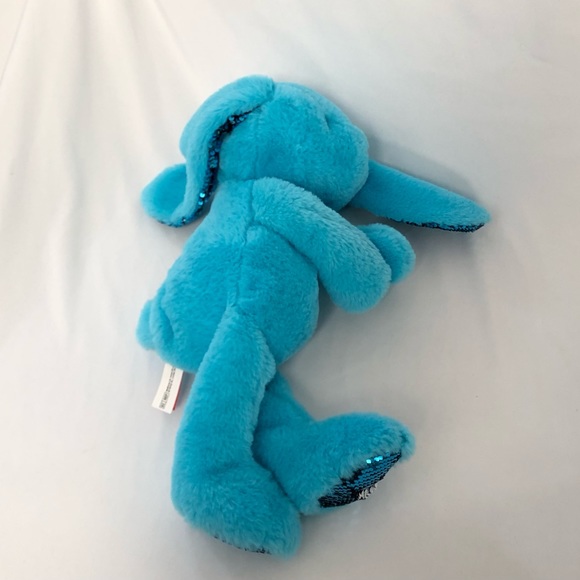 Gitzy Bunny Rabbit Plushy Stuffed Animal Blue Sequins Ears Feet Soft Toy 18”. - Picture 7 of 13